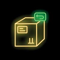 Neon sign showing cardboard box being returned with return label vector