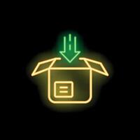 Neon icon showing an open box receiving a delivery vector