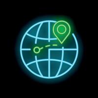Neon icon of a route showing on a world grid vector