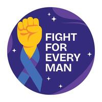 Prostate survivor fist with fight for every man text, flat sticker vector
