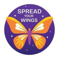 A flat sticker of butterfly wings with positive quote vector