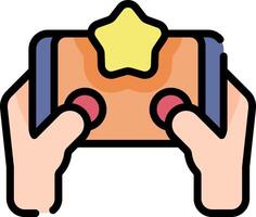 A hand holding a phone with a star on it vector