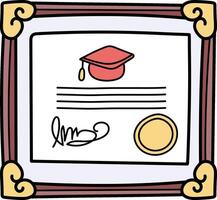 A diploma certificate with a cap and a gold medal vector