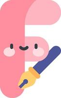 A pink letter f with a pen and a smiley face vector