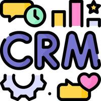 The word crm is surrounded by icons vector