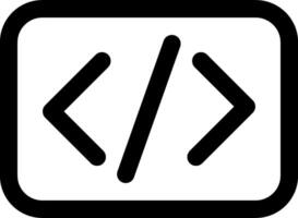 A black and white icon of a computer code vector