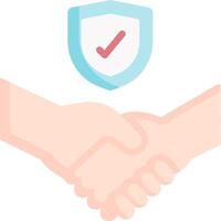 Two hands shaking over a shield with a tick mark vector