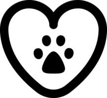 A black and white heart with a paw print in it vector