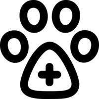 A black and white paw with a plus sign vector