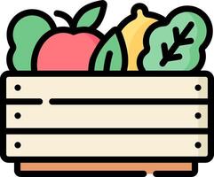 A wooden box with fruit and vegetables in it vector