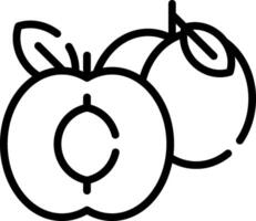 A black and white outline of an apple and peach vector