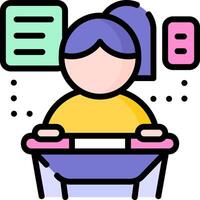 A person sitting at a desk with a computer vector
