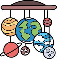 A cartoon planet and other planets hanging from a string vector
