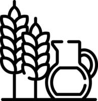 A jug and wheat are shown in a black and white illustration vector
