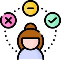 A woman with a check mark and a cross icon vector