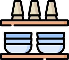 Shelves with bowls and cups on them vector