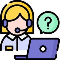 Call center agent with headset and question mark icon vector