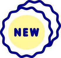 A blue and yellow badge with the word new vector