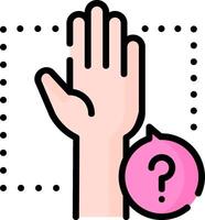 A hand with a pink bubble and a question mark vector
