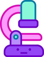 A cartoon microscope with a pink and blue background vector