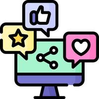 A computer with social icons and a star vector