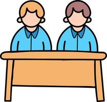 Two people sitting at a table with a wooden desk vector