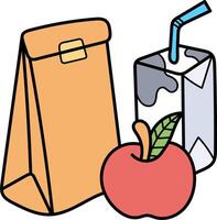 An apple and a lunch bag with a straw vector