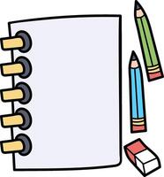 A notebook with pencils and a pencil sharpener vector