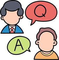 Three people with speech bubbles and a question mark vector