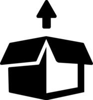 A black and white image of a box with an arrow pointing up vector