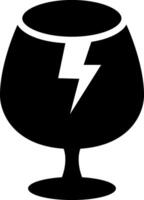 A black and white icon of a glass with a lightning bolt vector