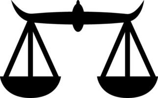 The scales of justice are shown in black and white vector