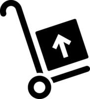 A black and white illustration of a hand cart with an arrow pointing up vector