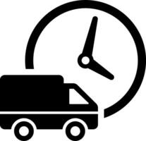 A black and white image of a delivery truck and clock vector