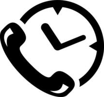 A black and white phone icon with a clock vector