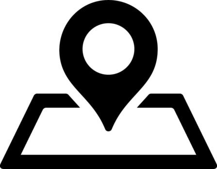 A black and white icon of a map pointer vector