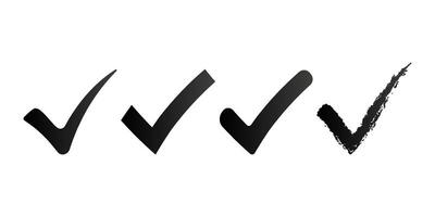 Set of different check mark icons on isolated background. Black ticks. vector