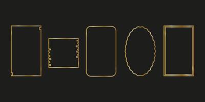 Golden geometric frames in art deco style. Design elements for wedding invitation. Linear frames isolated on black background. vector