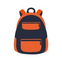 Dark blue school backpack with orange pockets on a white background. Illustration in flat style. vector