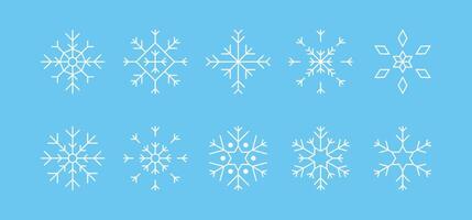 Collection of Christmas themed snowflake. Includes various white snowflake icons, perfect for winter and holiday templates. vector