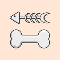 Dog bone and fish bone food illustration element icon designed in simple flat cartoon style. vector