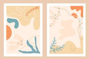 Abstract theme collection of leaf shapes, strokes and lines with soft color options isolated in frames. illustration. Printable for decorative wall decoration, room, backdrop, wallpaper. vector
