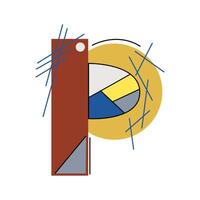 Alphabet letter P in Kandinsky style for your design, image. Color combination classic triad. vector