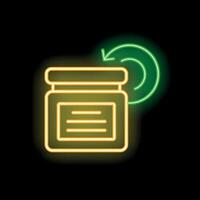Neon sign of a reusable jar with rotating arrows symbolizing recycling process vector