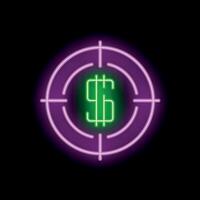 Neon target aiming at dollar sign on a black background vector