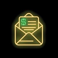 Neon envelope containing invoice for payment for services rendered vector