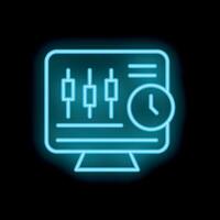 Neon blue trading computer icon showing time management concept vector