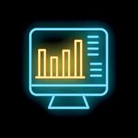 Neon computer screen showing growing bar chart on black background vector