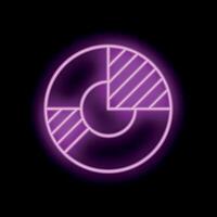 Round chart glowing with purple neon light on black background vector
