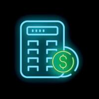 Neon calculator icon glowing on dark background representing finance vector